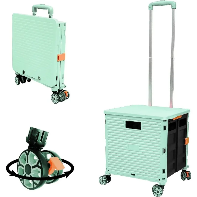 

Utility Cart Portable Rolling Crate Handcart Shopping Trolley Collapsible 4 Rotate Wheels with Durable Heavy Duty Plastic