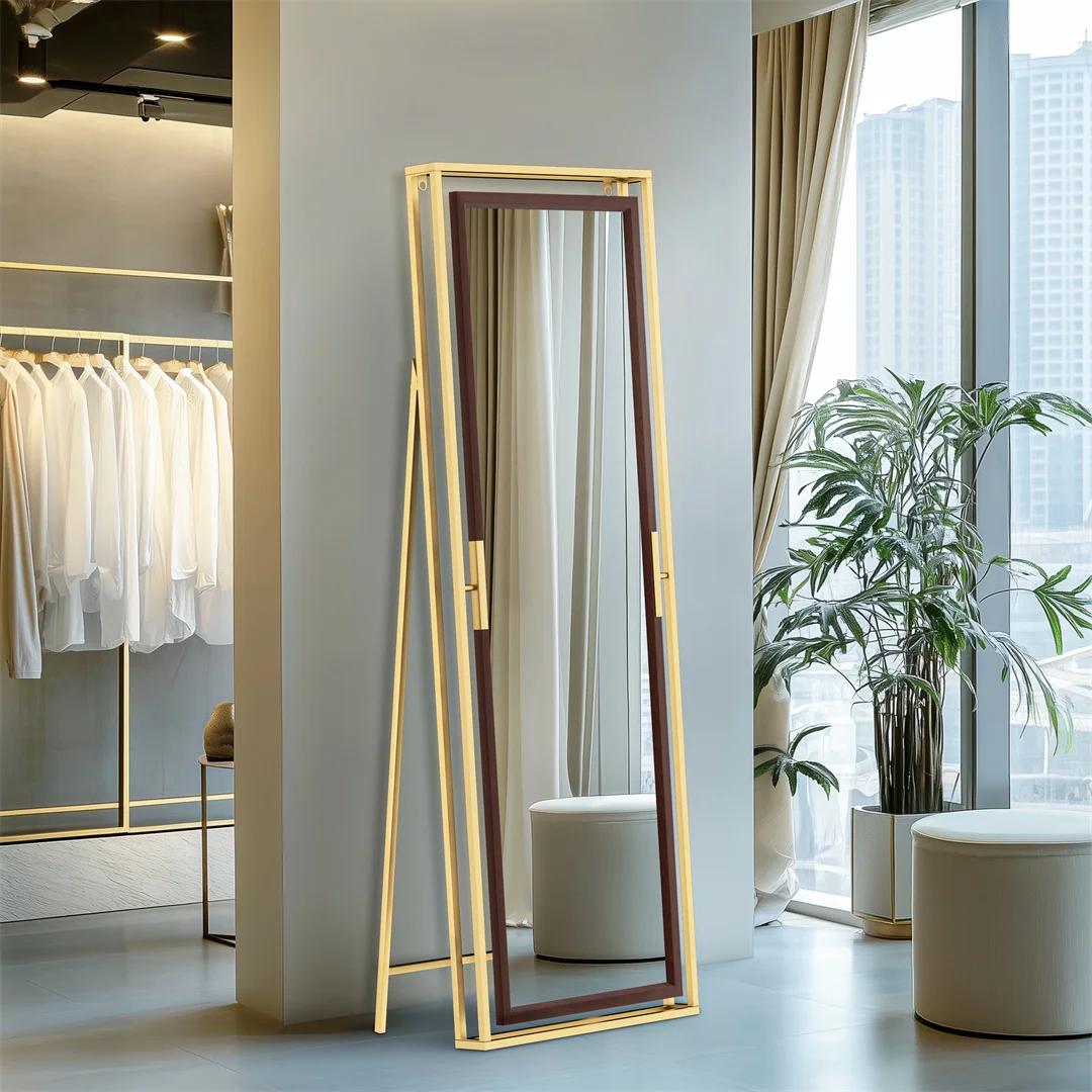 LUVODI 22x63” Full Length Mirror Floor Standing Full Body Dressing Mirror Flexible Wall Hang Decor Mirror with Gold Metal Frame