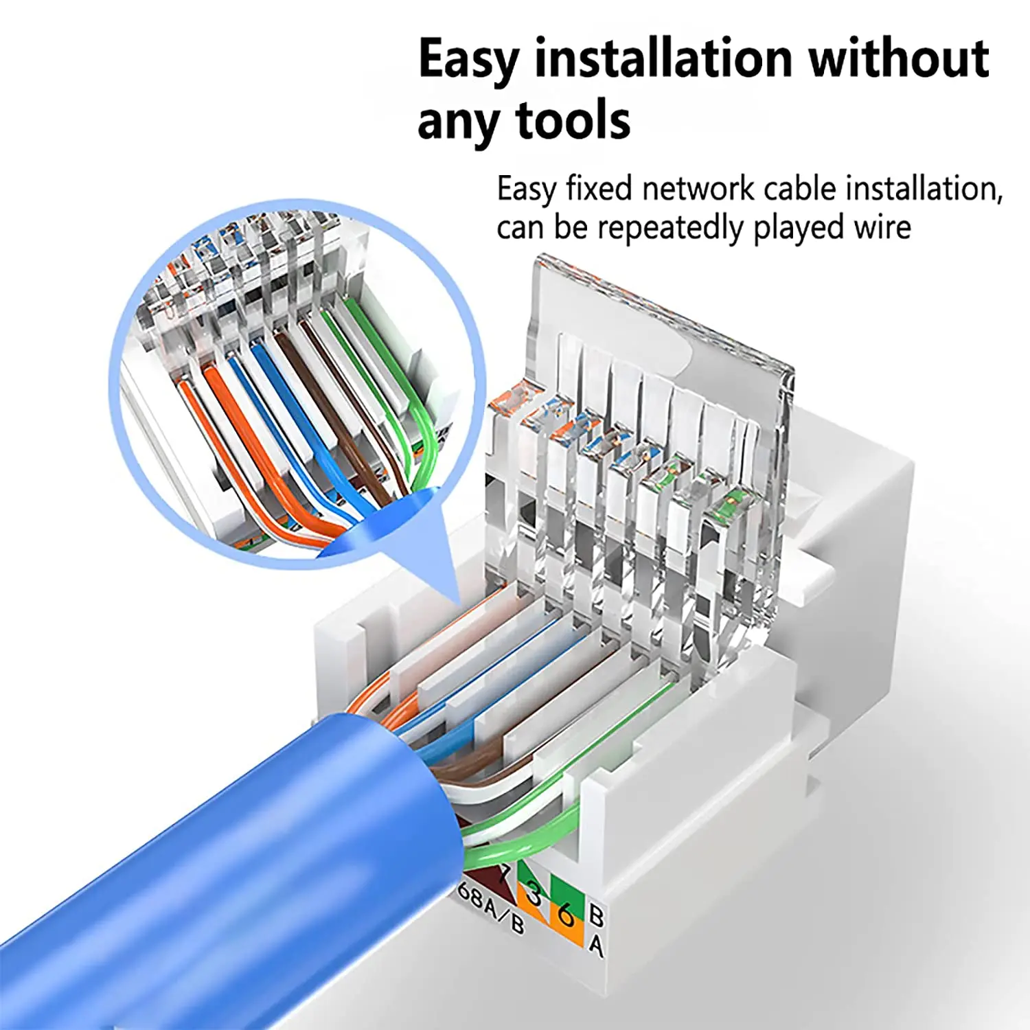 ZoeRax 1 szt. Cat5e Cat6 beznarzędziowy adapter złącza Keystone Jack, złącze modułu Keystone sieć internetowa kabel Ethernet LAN