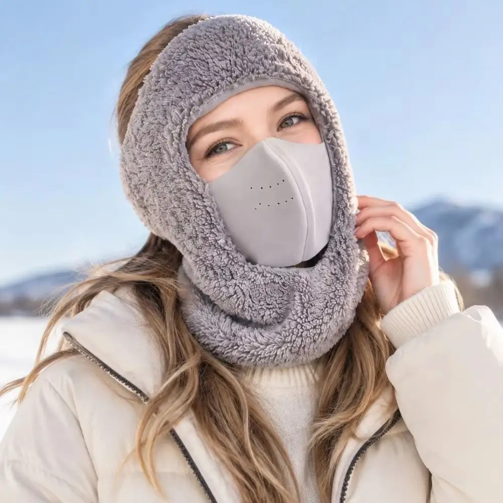 Winter Warm Face Mask Thickened Fabric Soft Material Windproof Cycling Face Cover Built in Ear Covers Plush Fleece Bib