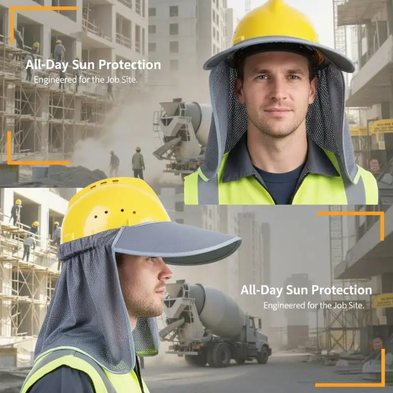 2026 Summer Sun Shade Safety Hard Hat Neck Shield Helmet Sun Shade Reflective Stripe Cap Cover For Construction Workers