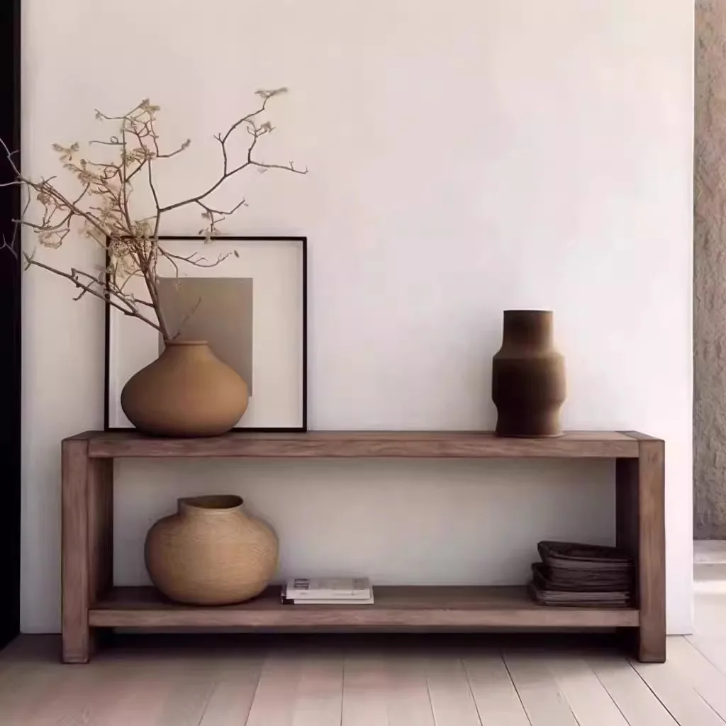 Entrance Table Retro Solid Wood Strip Corridor Shelf Middle Ancient Style Homestay Entrance Cabinet