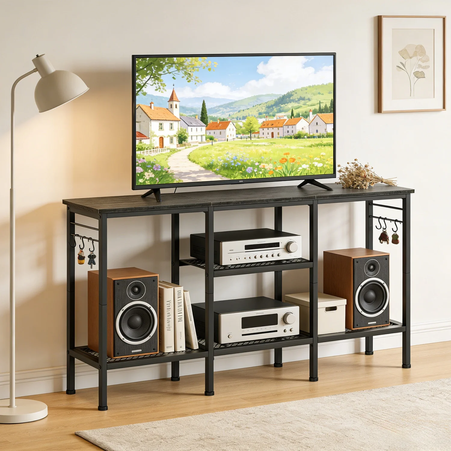 

Тумба под телевизор для телевизоров до 55 дюймов, развлекательный центр с открытыми полками для хранения, медиа-консоль для гостиной, спальни