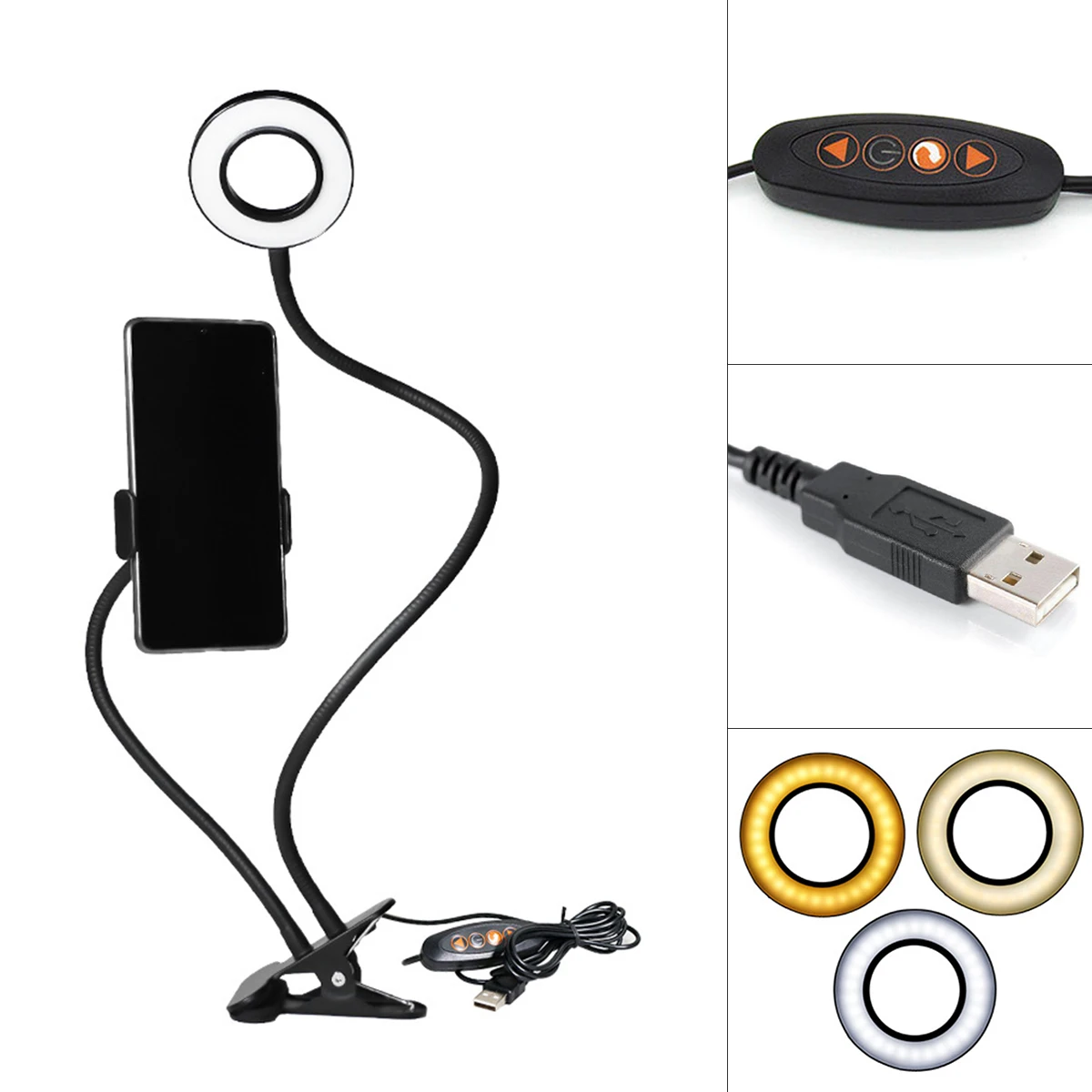 Imagem -06 - Led Selfie Ring Light com Suporte do Telefone Flexível Regulável Maquiagem Mesa Abajur Estúdio de Fotografia Transmissão ao Vivo