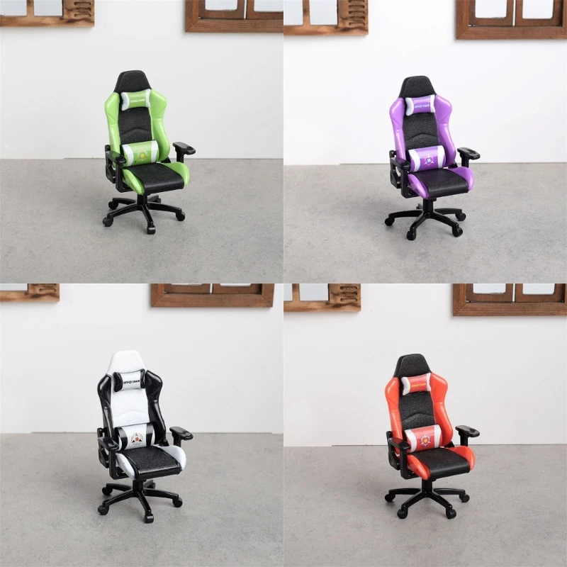 1:12 Miniature Gaming Chair Model, Plastic Display with Rotating Base for Pretend Play and Tabletop Photo Setup 15UB