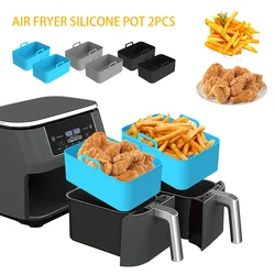 2Pcs Air Fryer Silicone Pot Heat Resistant Air Fryer Liner Basket Rectangle Baking Pan for Oven Microwave Air Fryer Accessories