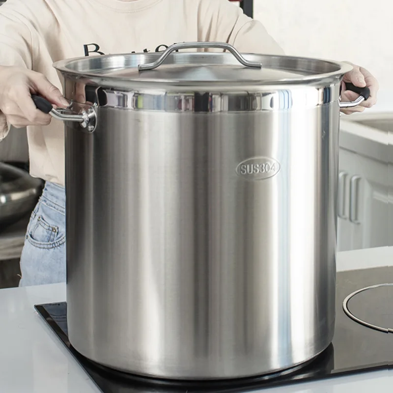 Soup Pot 304 Stainless Steel Barrel Commercial Thickened Large Capacity Boiling Water Barrel with Lid