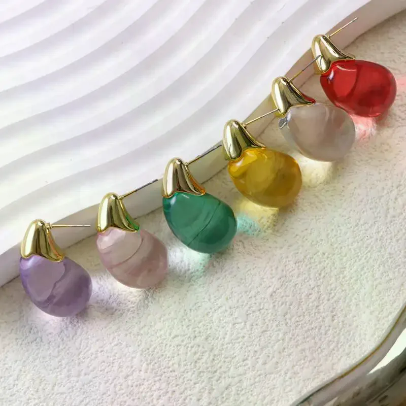 1Pair Minimally Colored Transparent Water Droplet Resin Earrings Fashion Design Sense Women Earring Jewelry Accessories Gifts