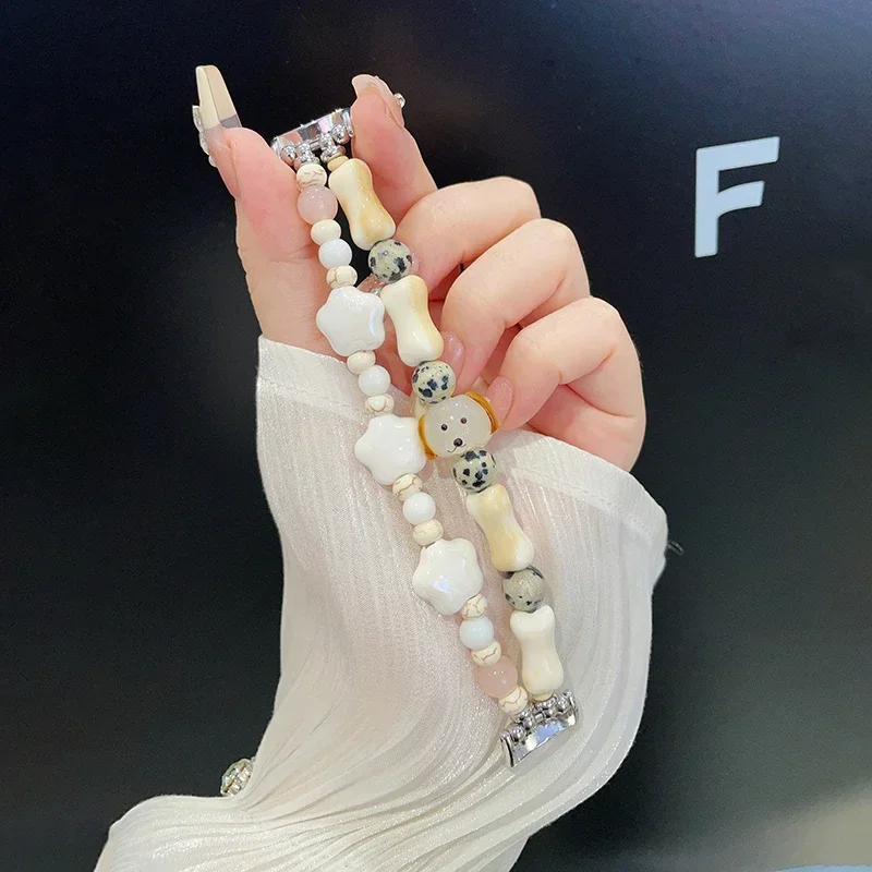 Cute Dog Ceramic Beaded Bracelet for Xiaomi Mi Band 9 8 7 Pro 6 5 4 3 Elastic Wristband for Mi Band 7 Strap Handmade Accessories