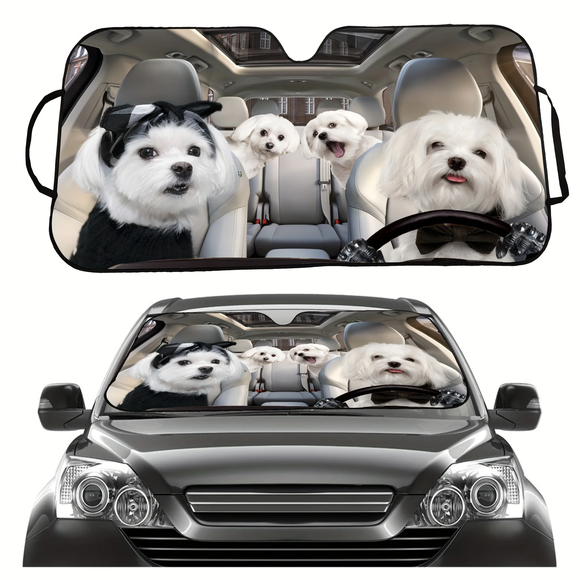 

Солнцезащитный козырек с милым собачьим узором для лобового стекла — блоки УФ-лучей, складной автомобильный солнцезащитный козырек — в комплект входят 4 бесплатных присоски для Eas