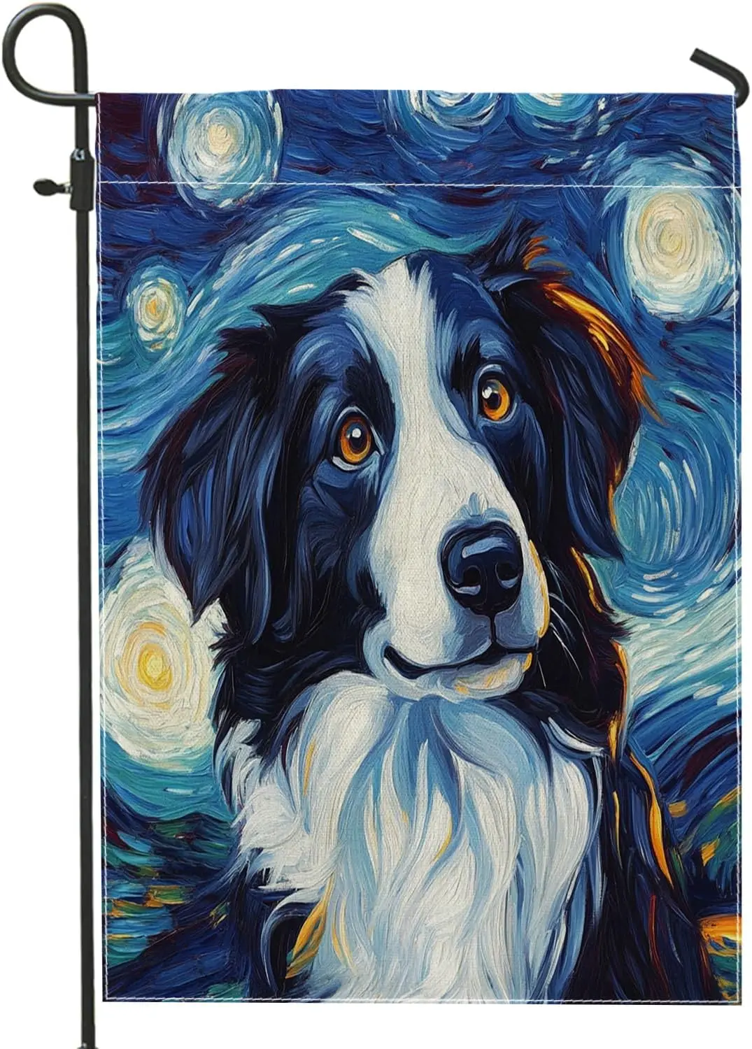 Oil Painting Border Collie Garden Flags 12x18 Inch for Outside, Fun Dog Pet Standard Vertical Linen Flags for House, Funny P uui