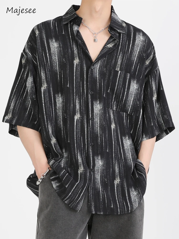 

Men's Shirts Hawaiian Summer Loose Contrast Color Casual Slouchy Half Sleeve Korean Style Vintage Beach Chic Trendy Clothing New