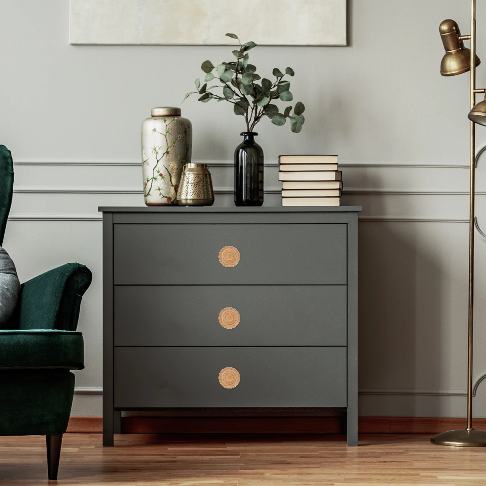 

10 Pcs Wooden Handles Round Shaped Pulls for Drawer Cabinet Door Furniture Knobs Durable Installation Easy Decorative