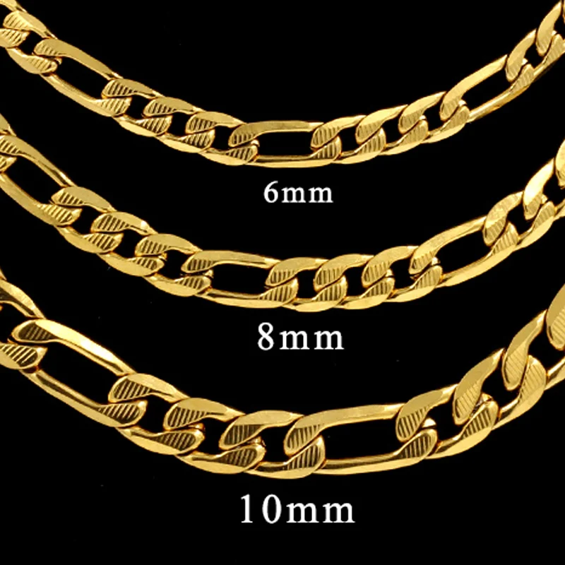 LUXUSTEEL 6/8/10MM Men\'s Figaro NK Chain Necklace Stainless Steel Golden Mixed Silver Color Curb Link For Women Jewelry Gift