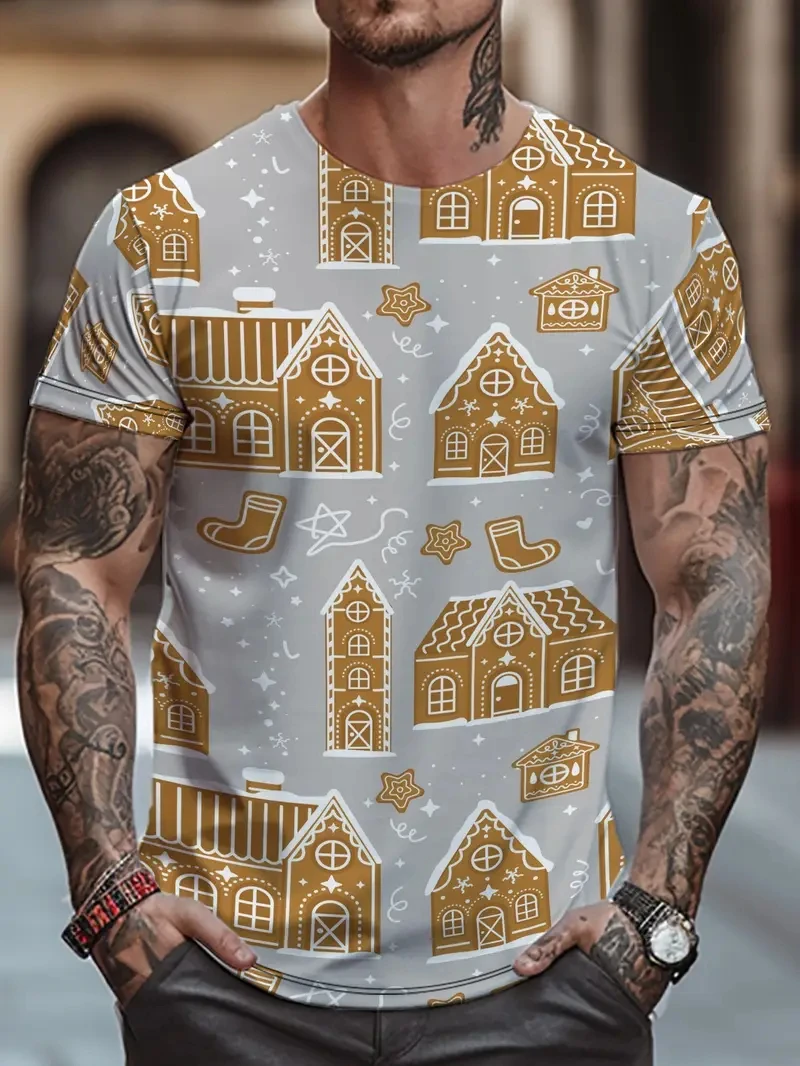 Gingerbread Man 3D Printing T-Shirt For Men Merry Christmas Graphic New In Fashion Short Sleeve T Shirt  Funny Men Women Tops