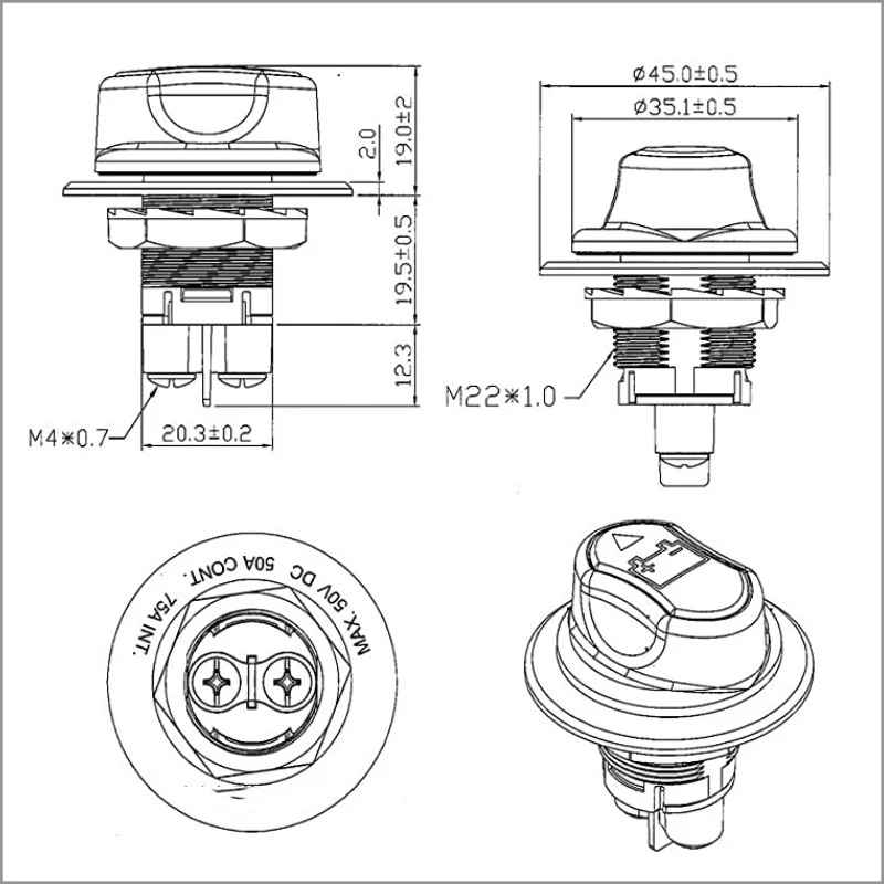 Battery Isolator Selector Switch for Boat,Waterproof Battery Master Disconnect Switch Power Cut/Shut Off Kill Switch Max DC 50V