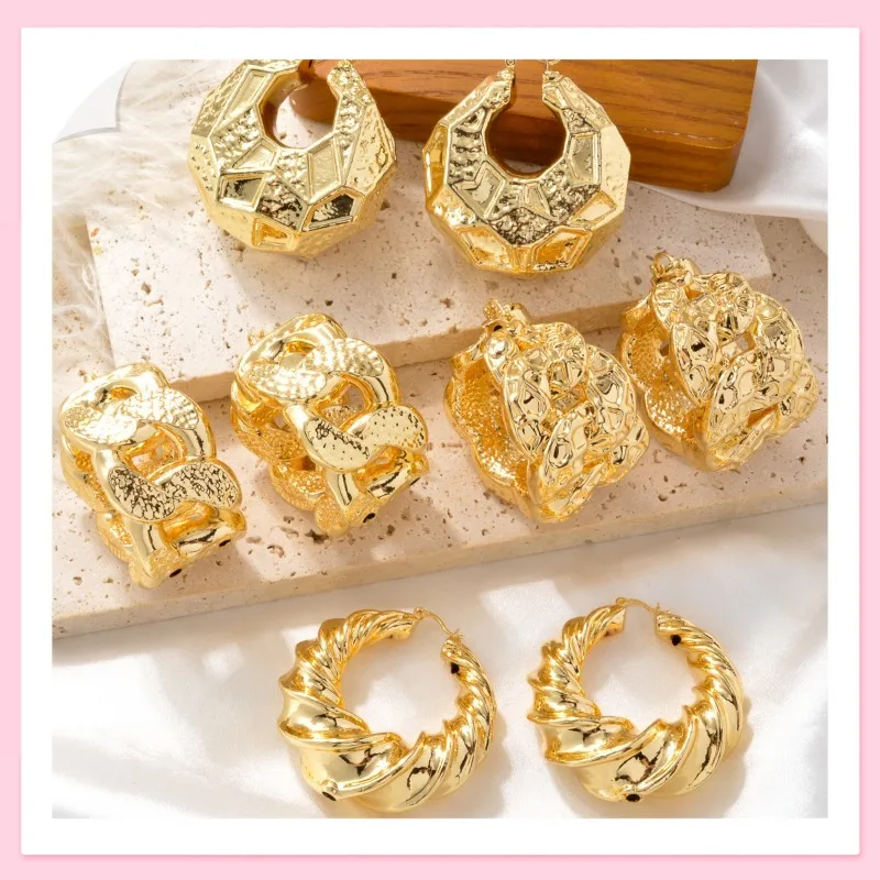 

New Personalized Special-shaped Irregular Pattern Women's Gold Electroforming Gold-plated Earrings Earrings Women's