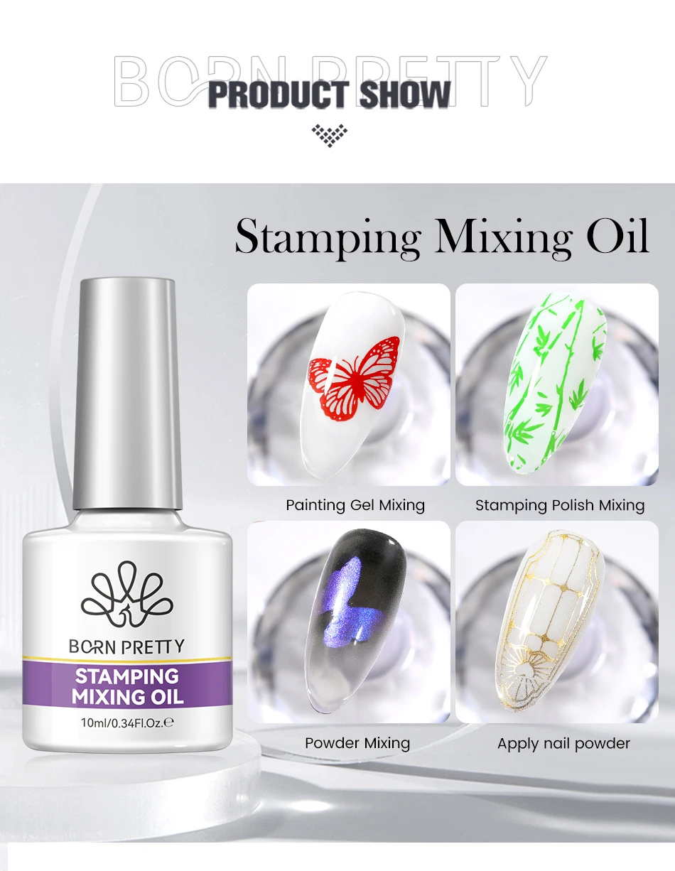 BORN PRETTY 10 ml Stamping Mixing Oil Printing Tool Painting Gel Stamping Polish Nail Art Powder Mixing And Apply Nail Powder – Detail 6
