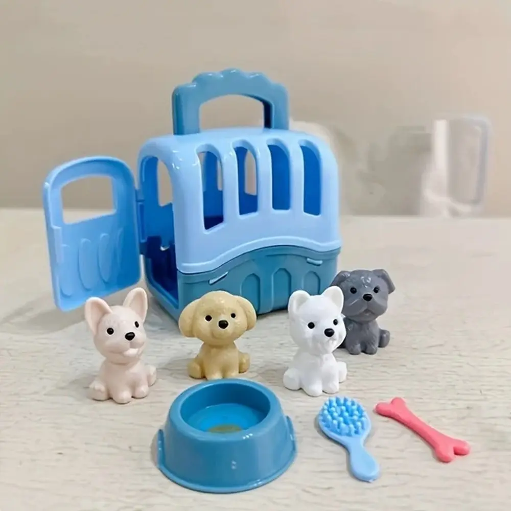 

Playing House Pet Basket Dog Doll Set Family Toys Scene Playing Dog Dollhouse Decoration Cartoon Dog Cage Toys Children