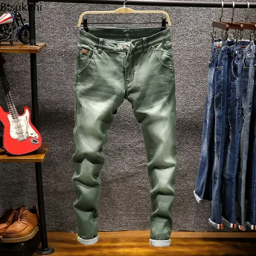 New 2024 Men's Stretch Skinny Jeans Pants Fashion Casual Slim Denim Trousers Solid Long Jeans Pants Male Plus Size Jeans 7Colors