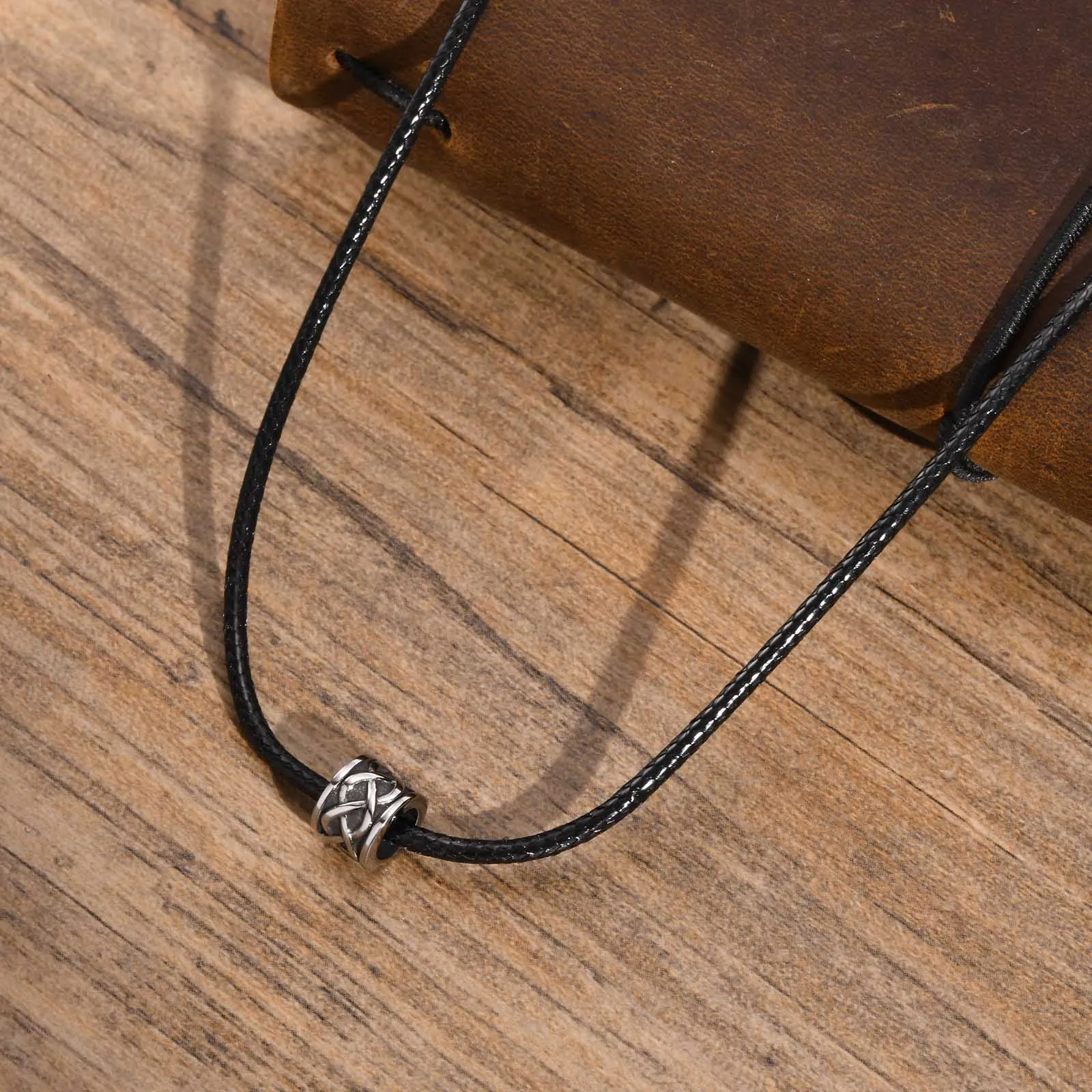 Men Waterproof Stainless Steel Celtic Knot Charm Necklaces, Casual Black Rope Chain Neck Collar Male Gifts Jewelry