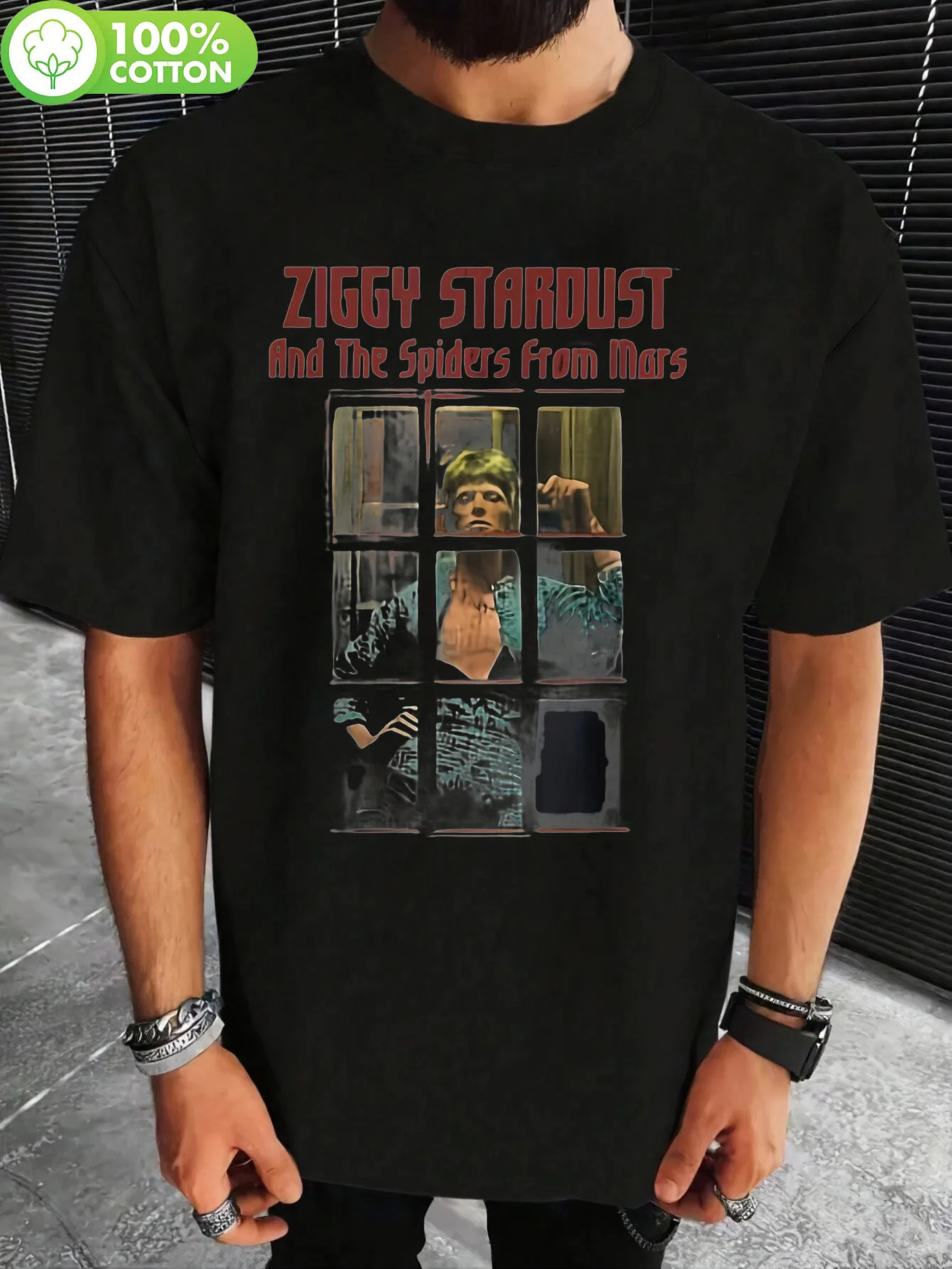 

Men'S Ziggy Stardust & The Spiders from Mars Graphic T-Shirt - 100% Cotton, Casual Round Neck Tee, Ideal Gift for Music Fans
