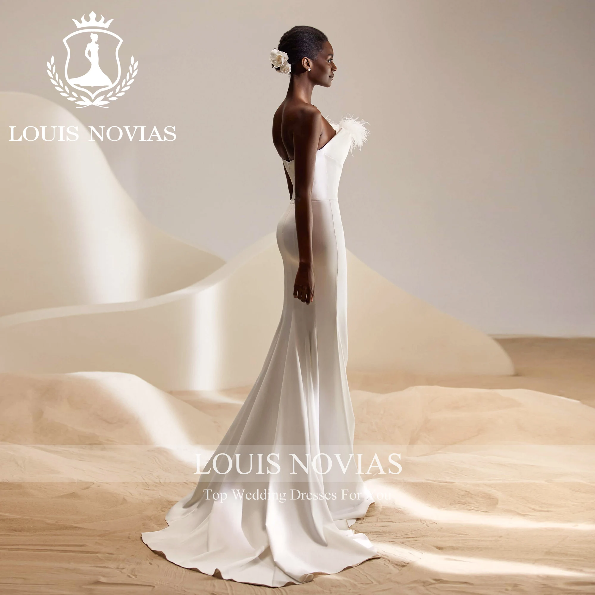 LOUIS NOVIAS Mermaid Wedding Dresses New Arrival Classic Strapless Feathers Sheath Trumpet Wedding Gown Vestidos De Novia