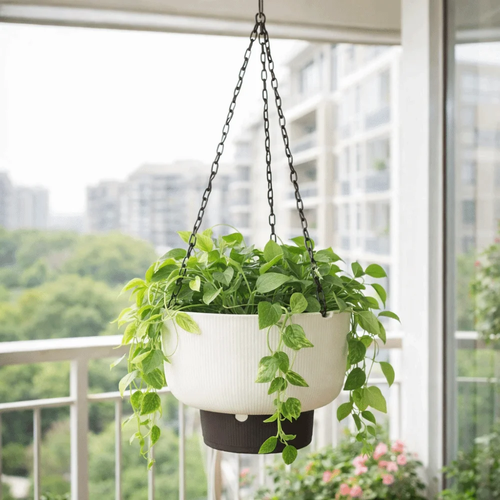 Thickened Self Watering Hanging Planters Drainage Large Capacity Suspended Basket Chain Hooks Detachable Base Vertical Flowerpot