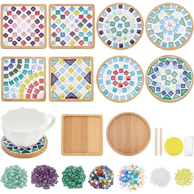

Набор для изготовления подставок под чашки BHTS-For Christmas: мозаичные подставки ручной работы с бусинами, бамбуком и набором для творчества DIY — 8 штук