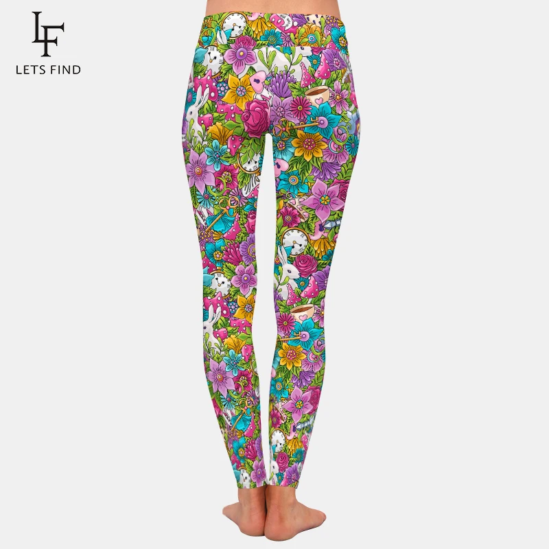 LETSFIND 3D fiori dipinti a mano orologi conigli Design Leggings donna vita alta Sexy elasticità pantaloni Fitness