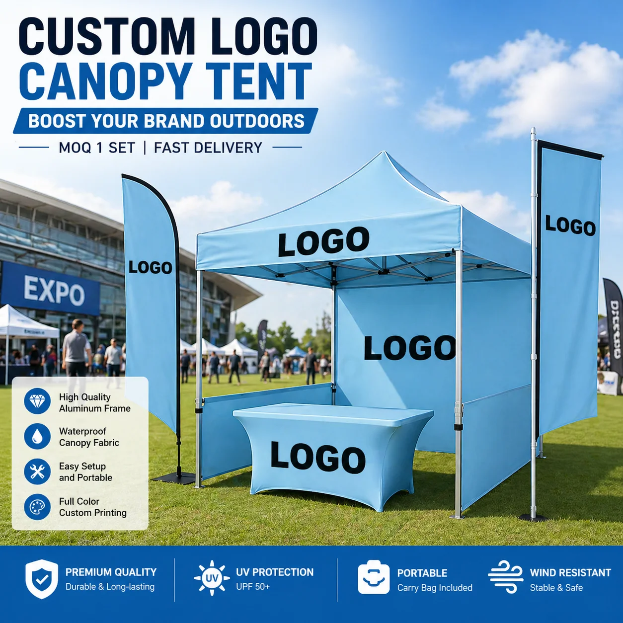 Advertising Logo Waterproof Custom Promotion Product Trade Event Marquee Gazebos Show Tent Promotional Tent With Counter