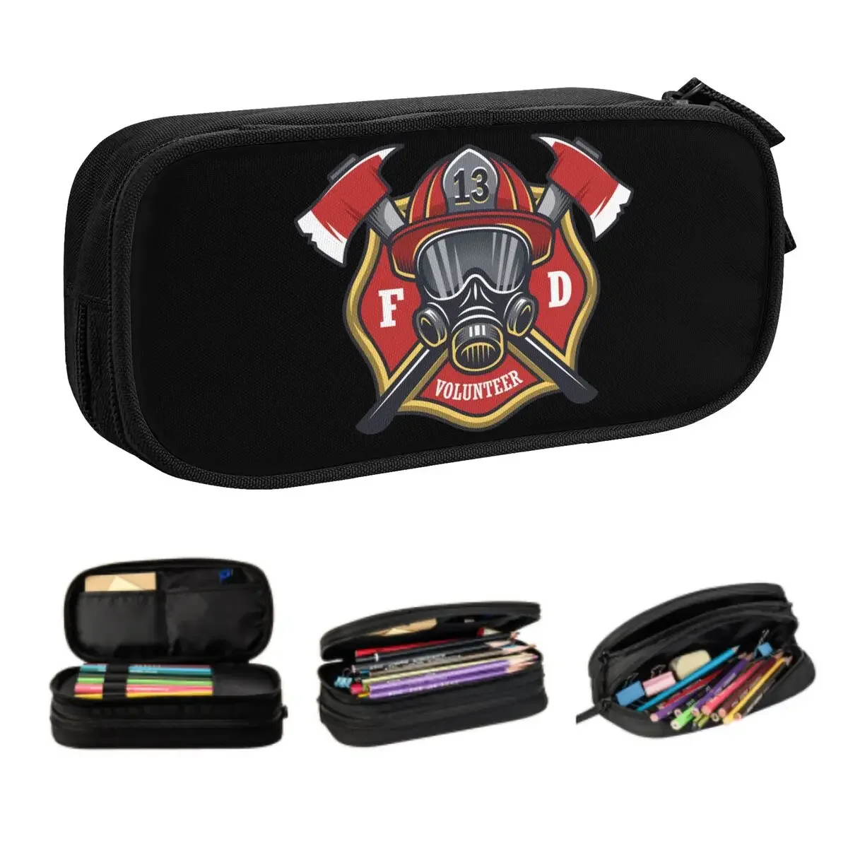 Custom Firefighter Skull Kawaii Pencil Case Boy Girl Large Capacity Fireman Fire Rescue Pencil Pouch Students Stationery