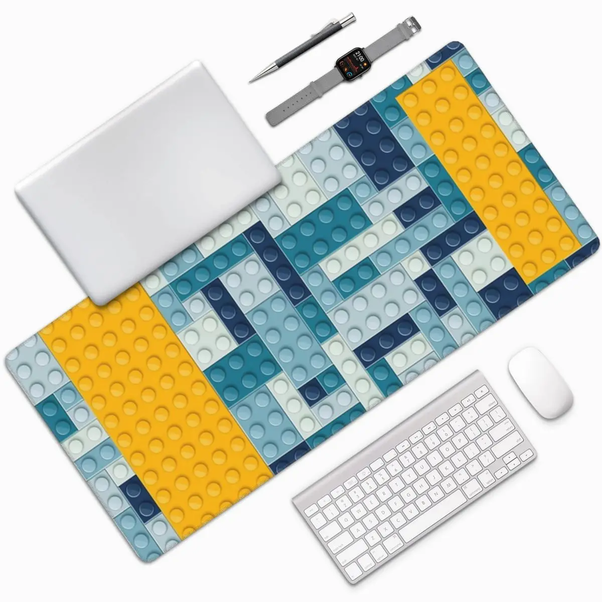 Bule Building Block Pattern Large Mouse Pad Computer Keyboard Mouse Mat Gaming PC Laptop Desk Mat Office Accessories Table Mats
