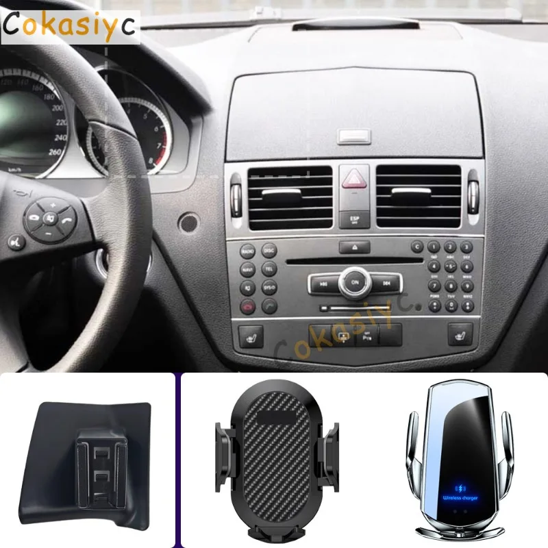 Suporte de Telefone para Carro para Mercedes Benz Classe C W204 2008 2009 2010, Suporte para Celular com Carregamento Sem Fio, Base Fixa Especial
