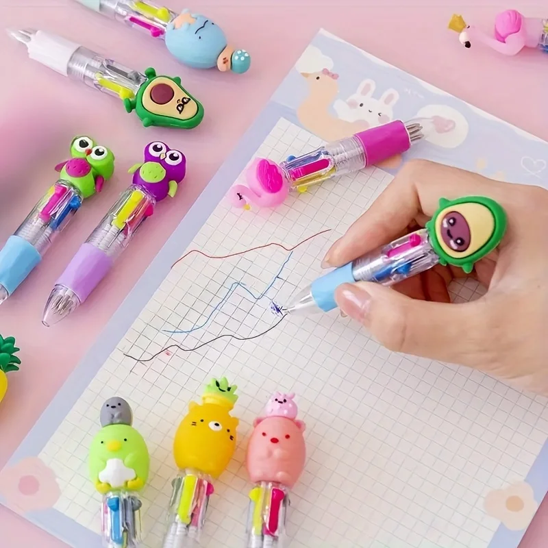 8-Pack of Random Styles, Mini Retractable Gel Pens, 4-Color Ballpoint Pens, Cute Cartoon Signature Pens, Creative Pocket Pens, Smooth Writing, Non-Stop Ink Flow, No Jamming, Essential for Study and Office Use