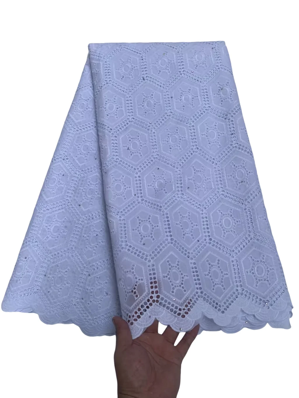 

Pure White Swiss Voile Flower Stones Lace 5 Yards African 100% Cotton Soft Hollow Out Cotton Lace Fabric For Women Party Dresses