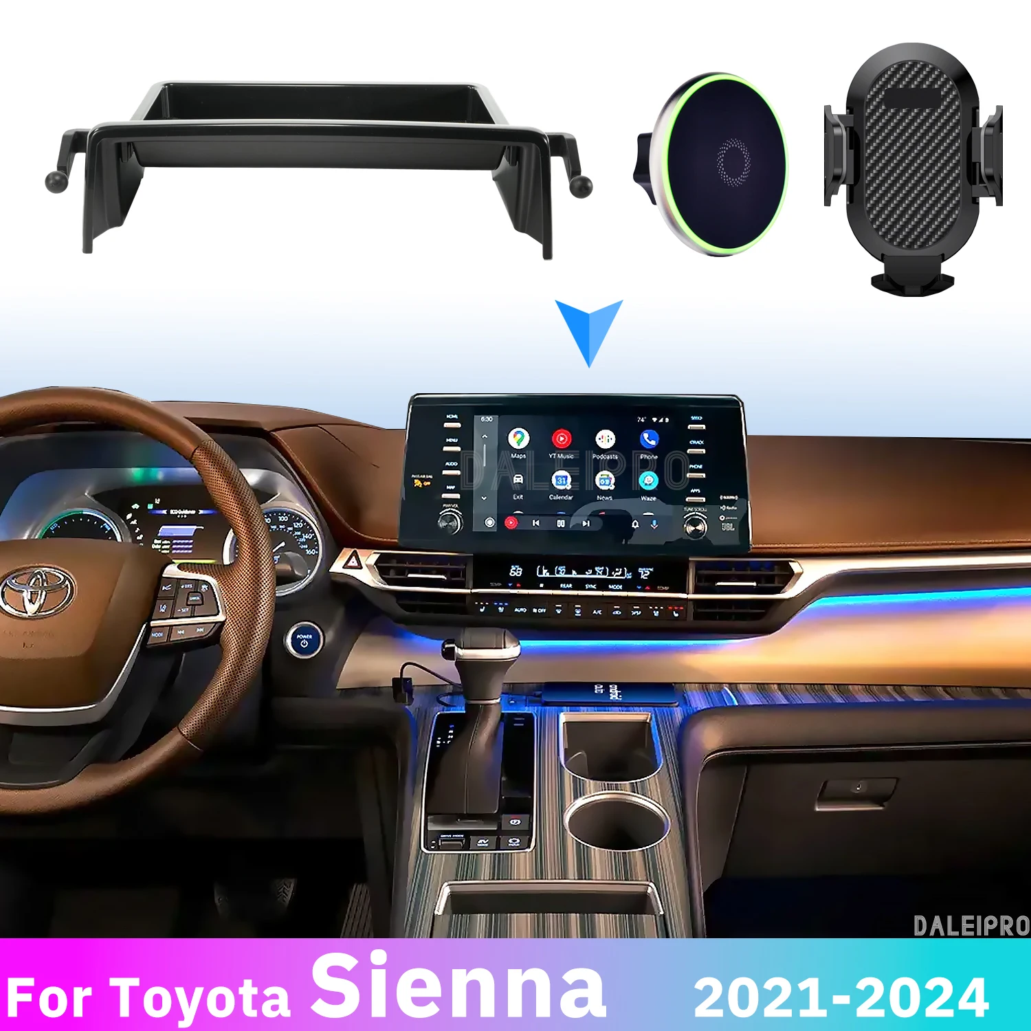 For Toyota Sienna 2021 2022-2024 Double Phone Holders Base Multifunctional Storage Box Car Screen Fixed Organizer Accessories