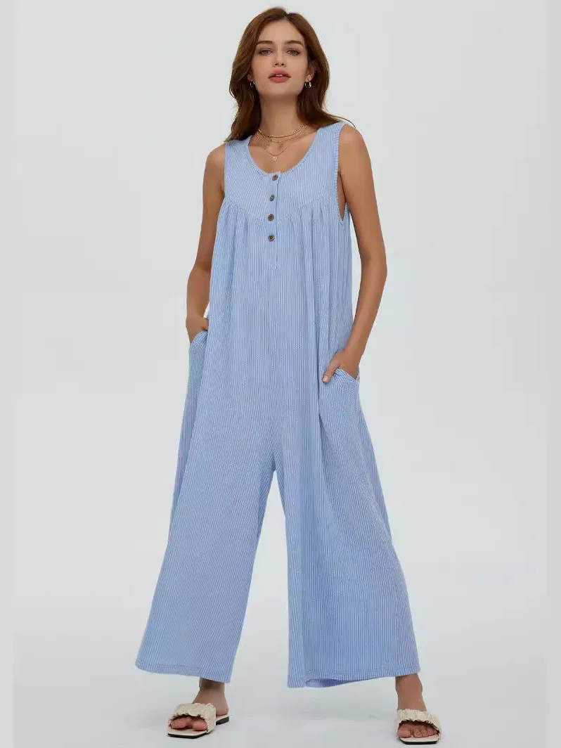 Tuta Svel casual ampia per donna Pantaloni a gamba larga a vita alta Pantaloni lunghi estivi in tessuto sottile da strada