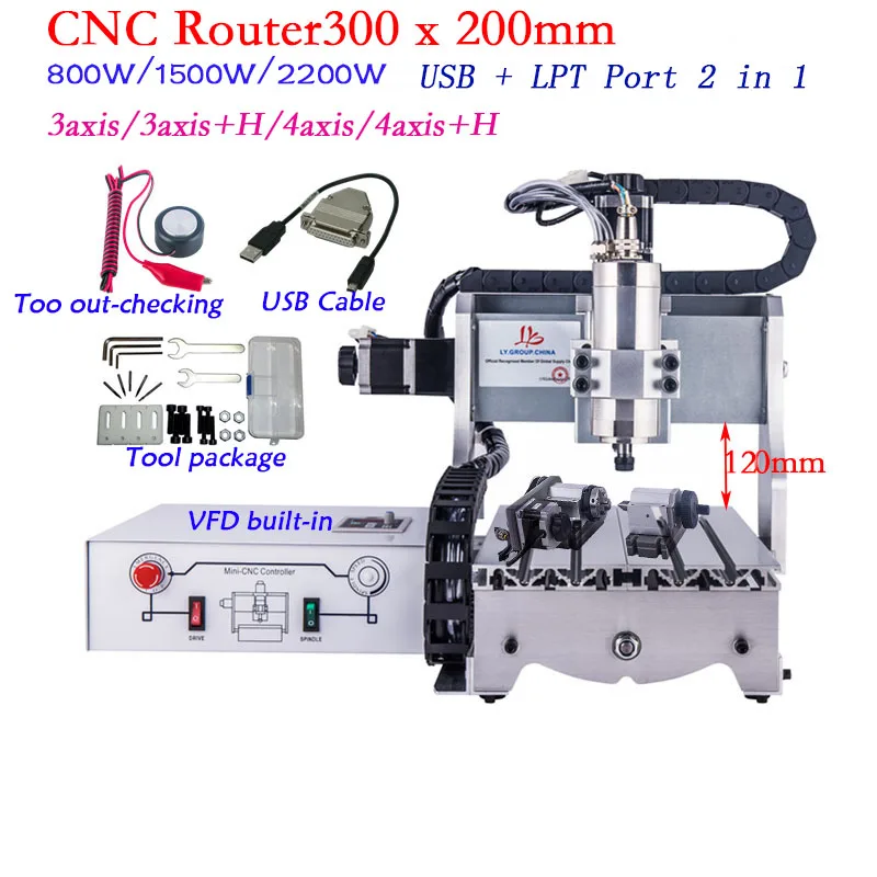 

CNC Router LY3020 800W 1500W 2200W Mach3 Wood Metal Engraver Milling Cutting Drilling Machine 3Axis 4Axis LPT and USB 2 IN 1