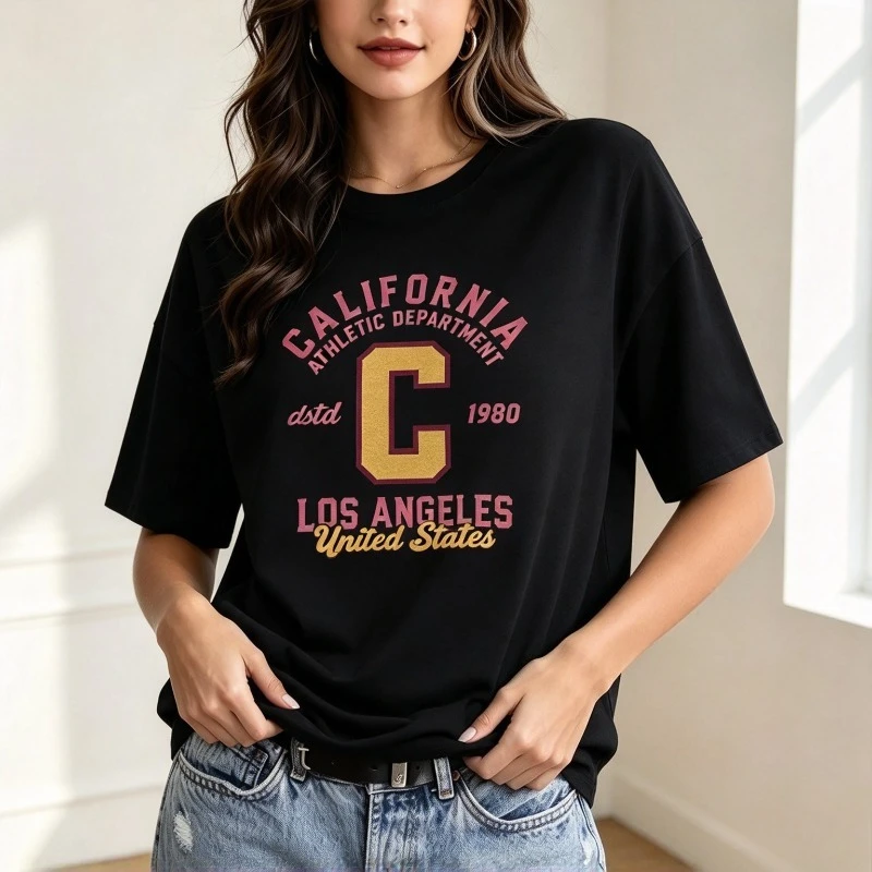 Women California Athletic Department T-Shirt Est 1980 Los Angeles United States Graphic Print Top Modal Casual College Tee