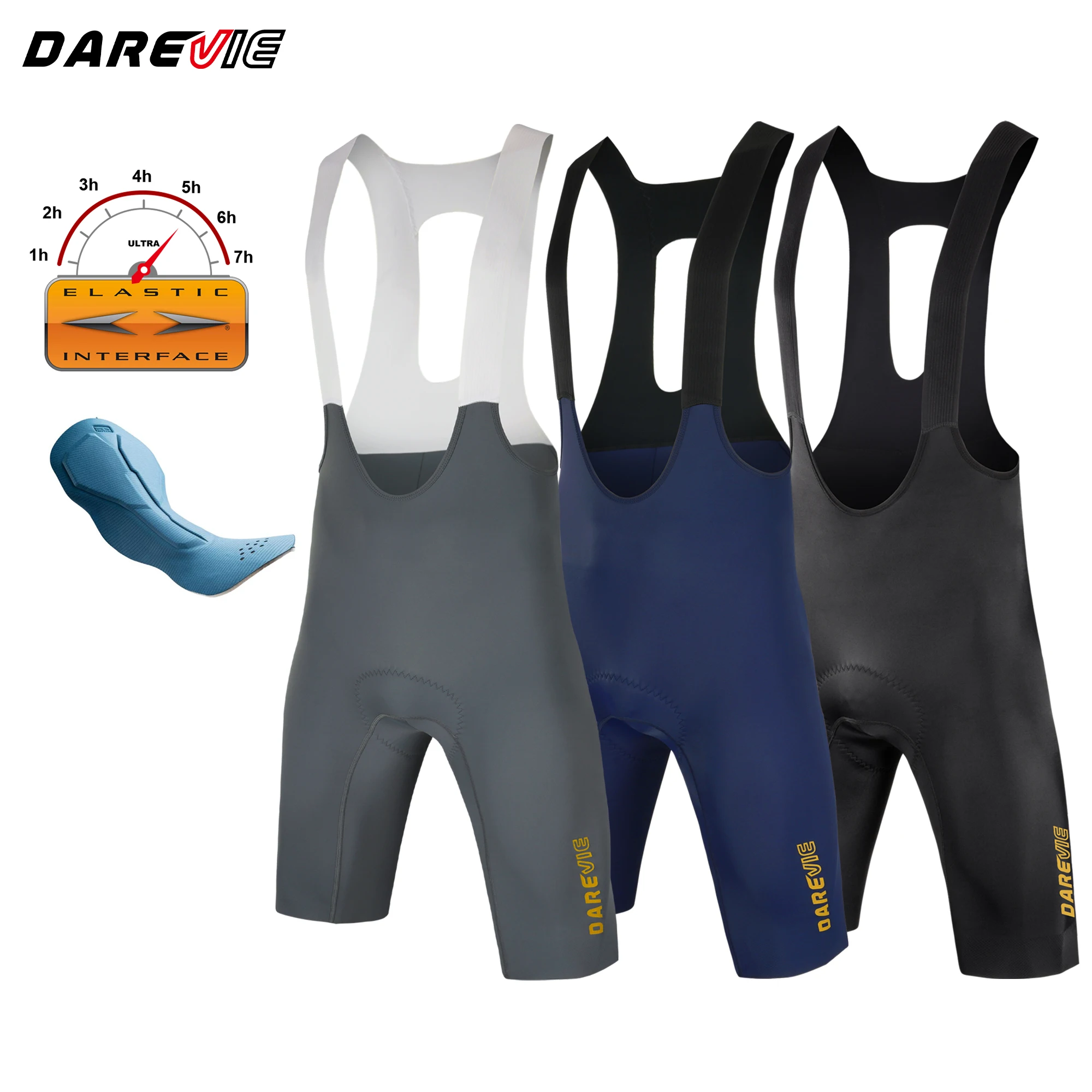 DAREVIE Radler-Trägerhose Nahtlos mit Elastischer Schnittstelle ®   80kg/m³ Pad Men Cycling Shorts Anti UV Non Slip Bretelelle Herren-Radshorts