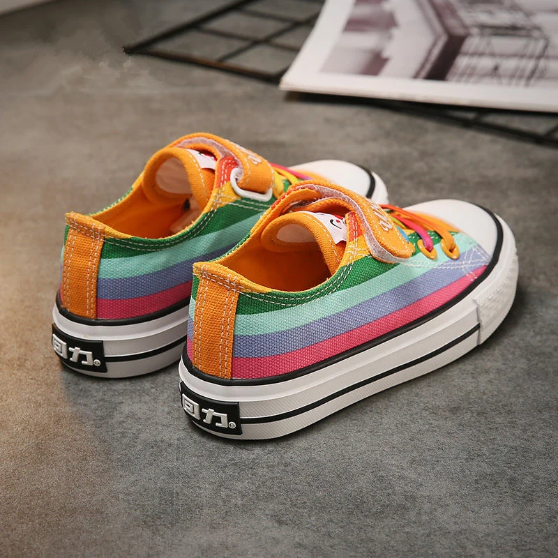 Kids Shoes for Girl Autumn 2023 New Children\'s High-top Canvas Shoes Casual Wild Boys Sneakers Girls Rainbow Shoes