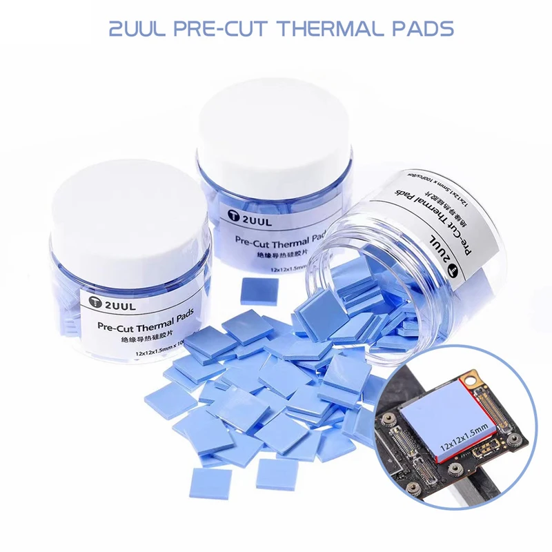 100pcs 2uul Heat Conducting Silica Gel Sheet for Mobile Phone Motherboard Chip NAND CPU Coling Fin Pre-Cut Thermal Pads Tools