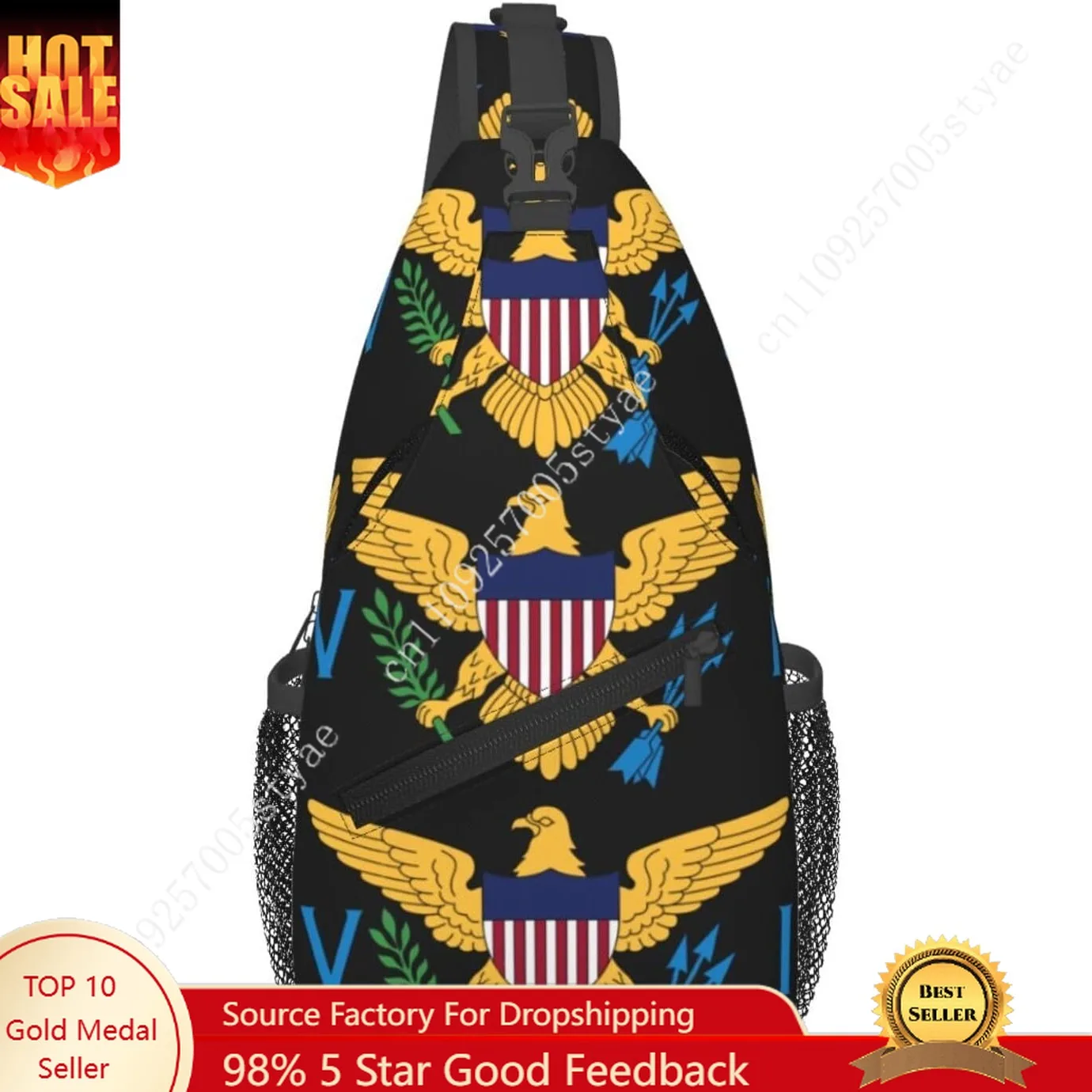 

American Virgin Islands Flags Eagle Sling Bag Casual Crossbody Bag Sports Shoulder Backpack Travel Chest Pack Cycling Cross Bags