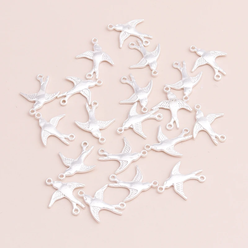 Leslie 30pcs 16*20mm Gold Silver Color Alloy Dove Pigeon Charms Connectors Swallow Pendants for Bracelet Necklace DIY Jewelry