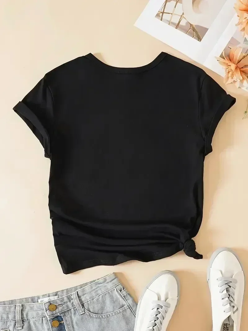 “faith Hope Love” Floral and Butterfly Graphic Y2k Printed Women Tops Tshirt Summer Short Sleeve Round Neck Casual Clothing