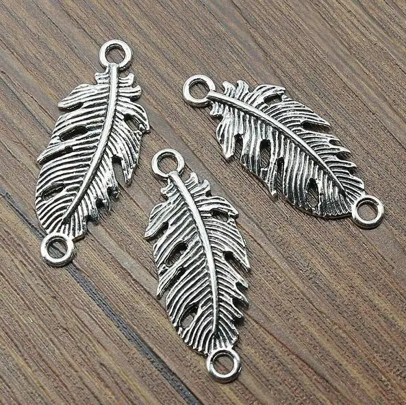 20pcs 35x14mm Tibetan Silver Feather Pendants  Vintage Feather Charm Connector EF3703