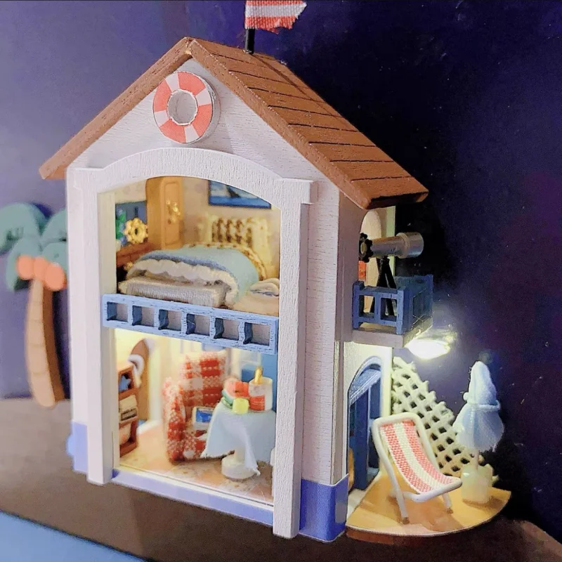 

Diy Dollhouse Miniature Building 3d Wooden Kits Art Illustration Assembled Wall Lamp Doll House Decor Adults Children Toy Gifts