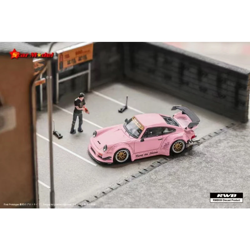 Star In Stock 1:64 RWB 930 GT Wing Socro Pink Chrome Sakura Diecast Diorama Car Model Collection Miniature Toys