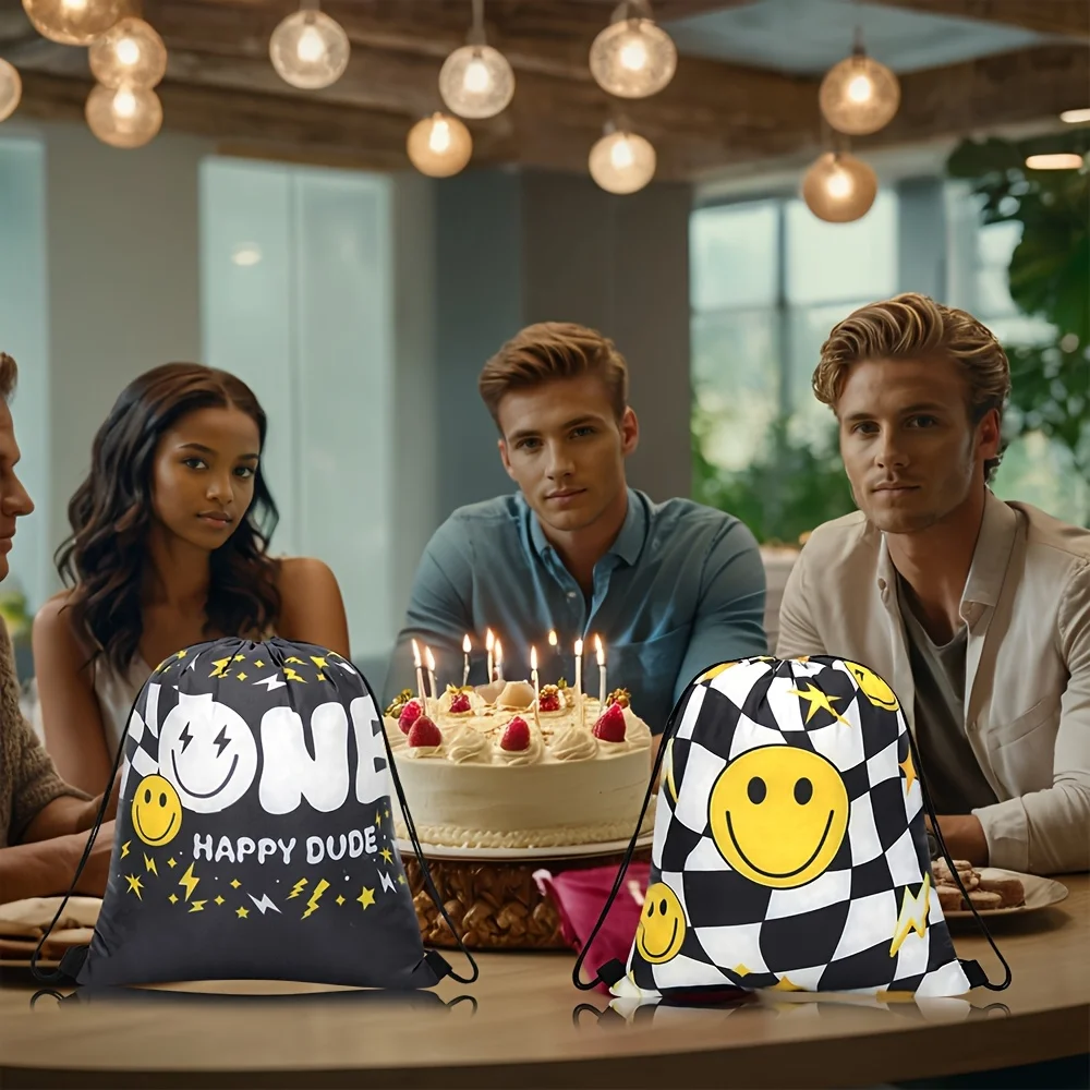 VIKAMA 12pcs Smile Theme Party Drawstring Pocket - Perfect For Birthday, Christmas, And Halloween Party Gifts - Portable